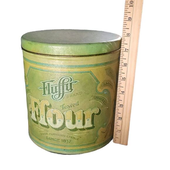 Vintage Ballanoff Fluffy Green Tin Storage Containers, Flour Sugar Coffee Tea - Picture 10 of 11